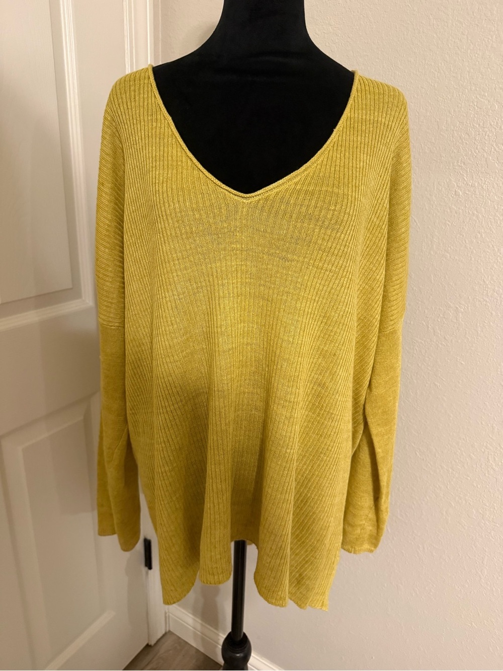 Eileen Fisher V-Neck Ribbed Sweater in Mustard